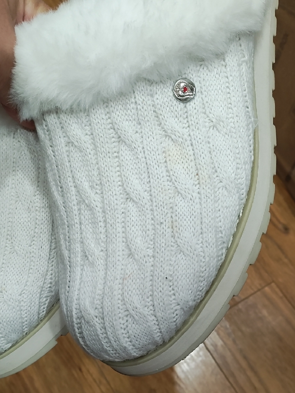 BOBS from Skechers White Cable Knit Faux Fur Slippers - Picture 4 of 10